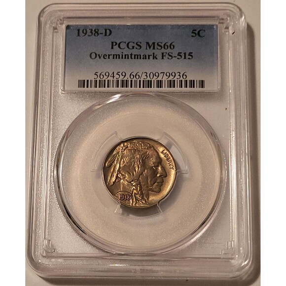 1938 D Buffalo Nickel Overmintmark FS-515 MS66 PCGS Toning - Picture 1 of 4